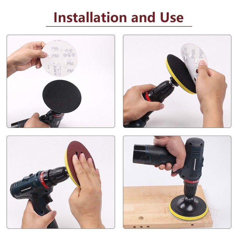 AUTOTOOLHOME 80 Pack 5 inch Sanding Discs Kit 8 Hole Sander for Drill Polishing Pad Hook and Loop Plate 60 80 120 180 240 400 600 800 Grit Sandpaper Abrasive Tool - Image 5